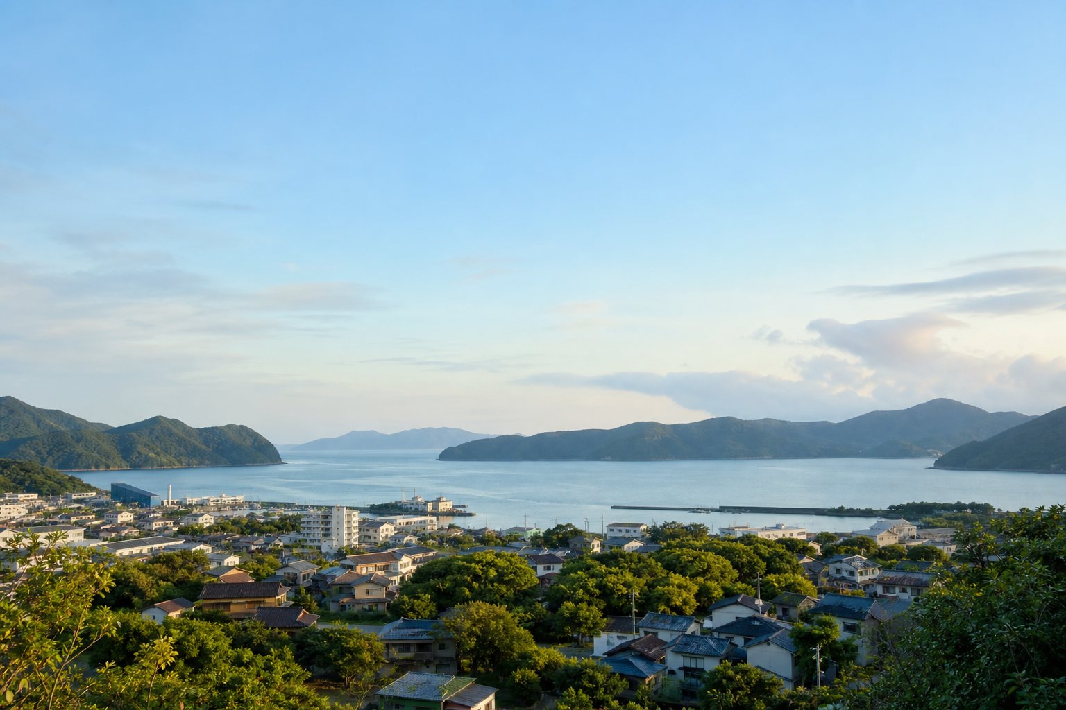 穏やかな海辺の街並み。地域での安心の備えを広げるイメージ